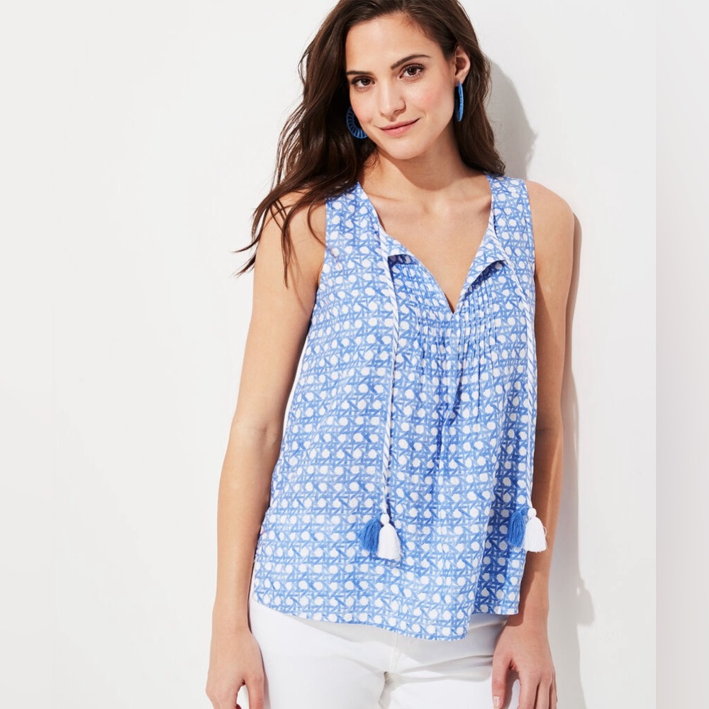Vineyard vines Painted Rattan Linen Pintuck Shell Top
